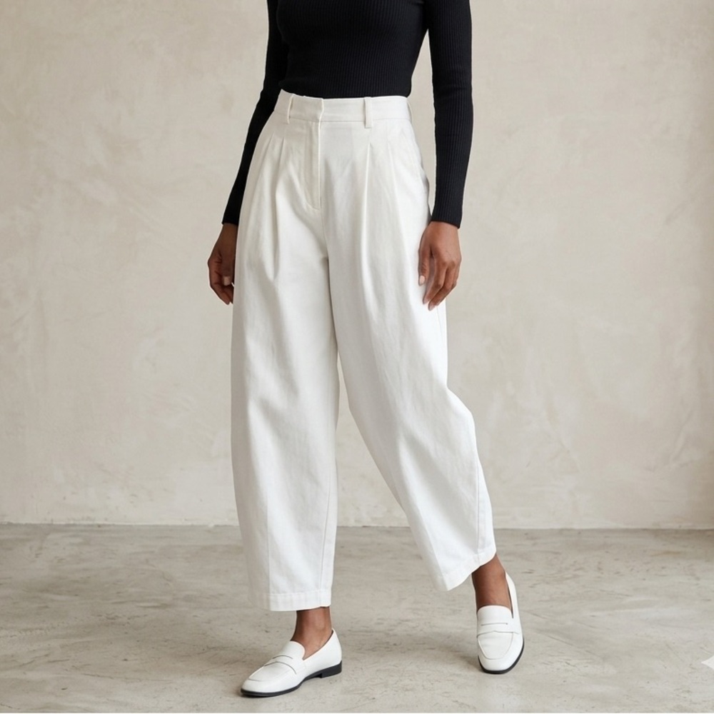 ASOS DESIGN tailored barrel leg white pants high rise belt loops pockets Sz 12
